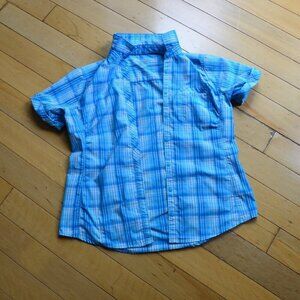 Mountain Hardwear Womens Shirt Size 2 Short Sleeve Button Down Blue Plaid Top